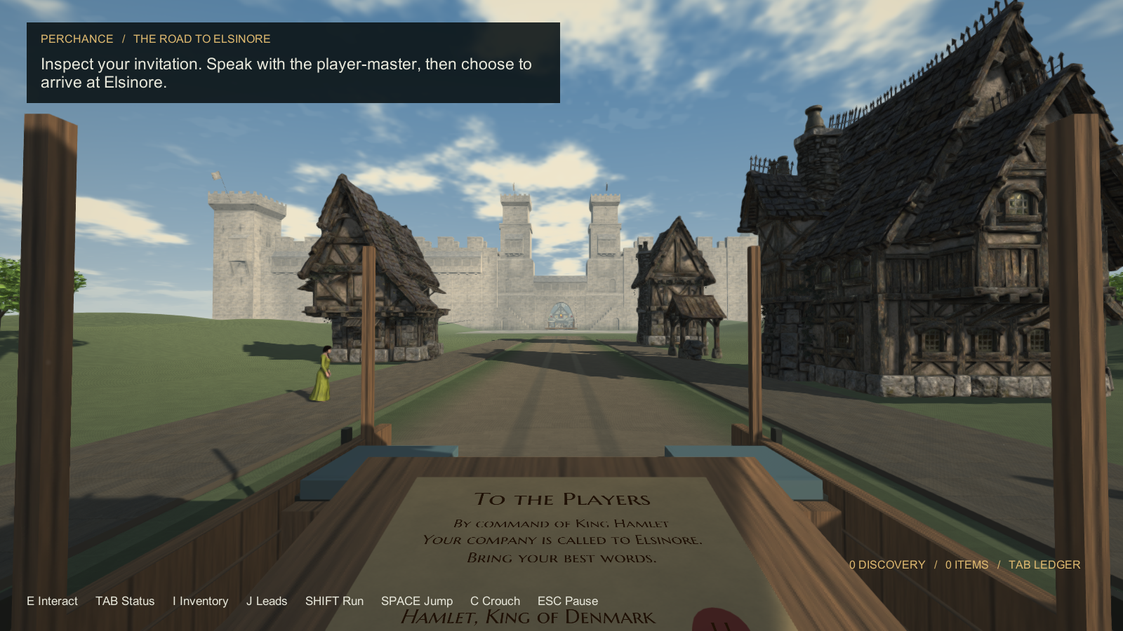 The company wagon approaching Elsinore through the village, captured in the Windows player.